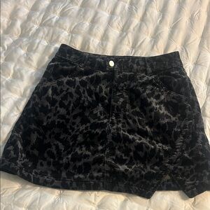 Pilcro Black Leopard-Print Corduroy Mini Skirt